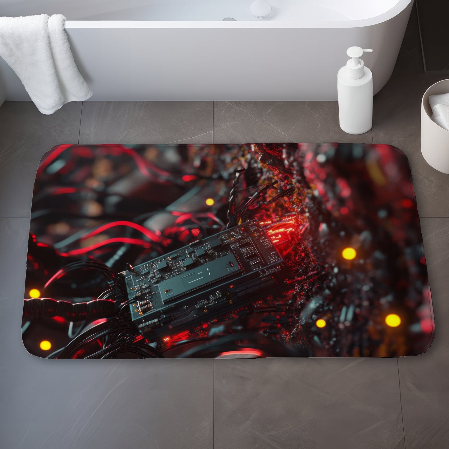 Beep boop Red Bath Mat | Stylish Home Decor Essentials