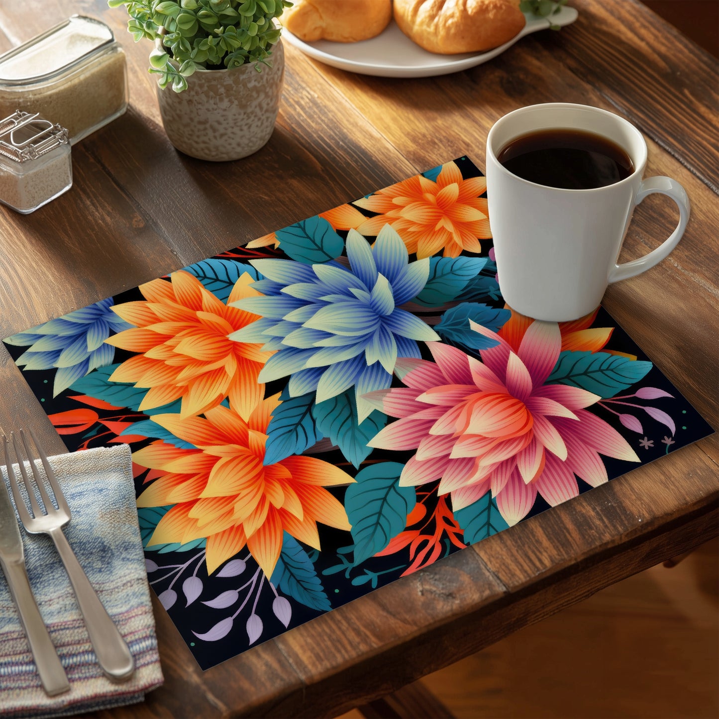 Color Bouquet Turquoise Polyester Placemat | Home Decor