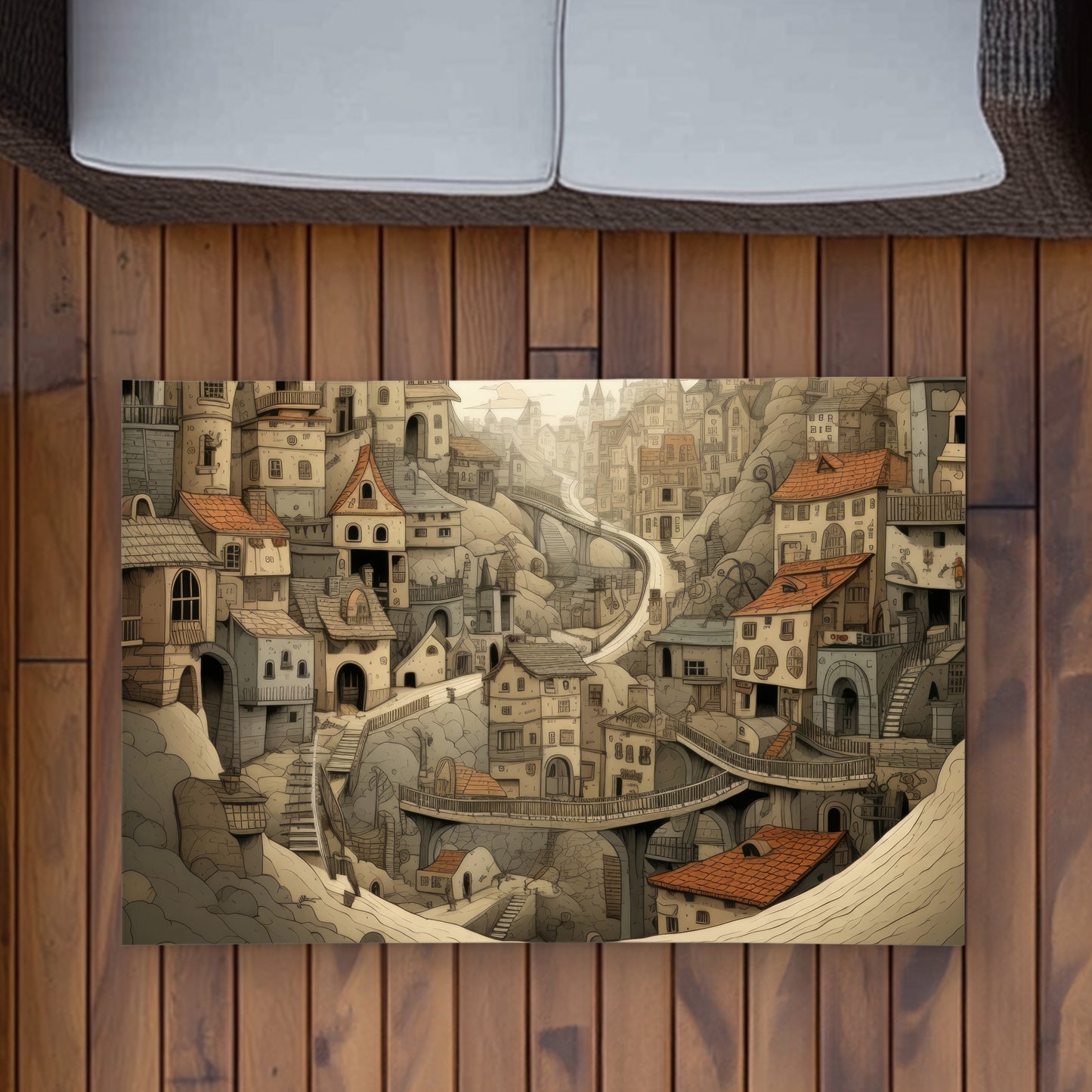Intricate Town Hall Beige Outdoor Area Rug for Home Decor