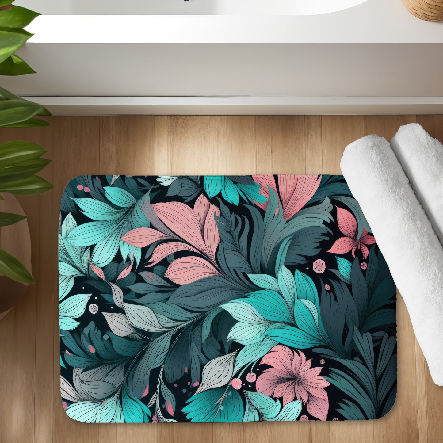 Neon leaves - 17"x24" Bath mat
