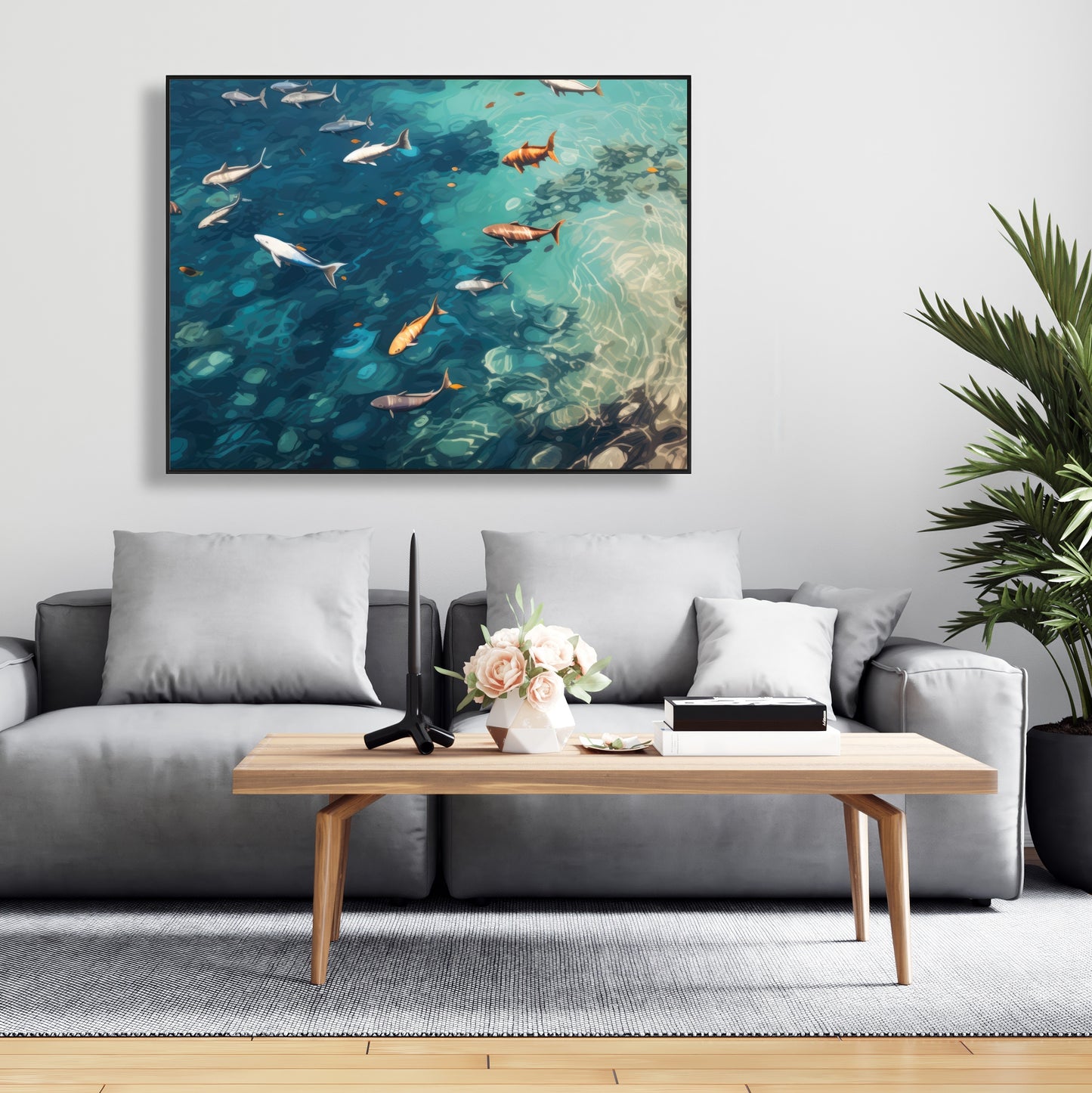 Swim ahead - 36"x36" Framed canvas