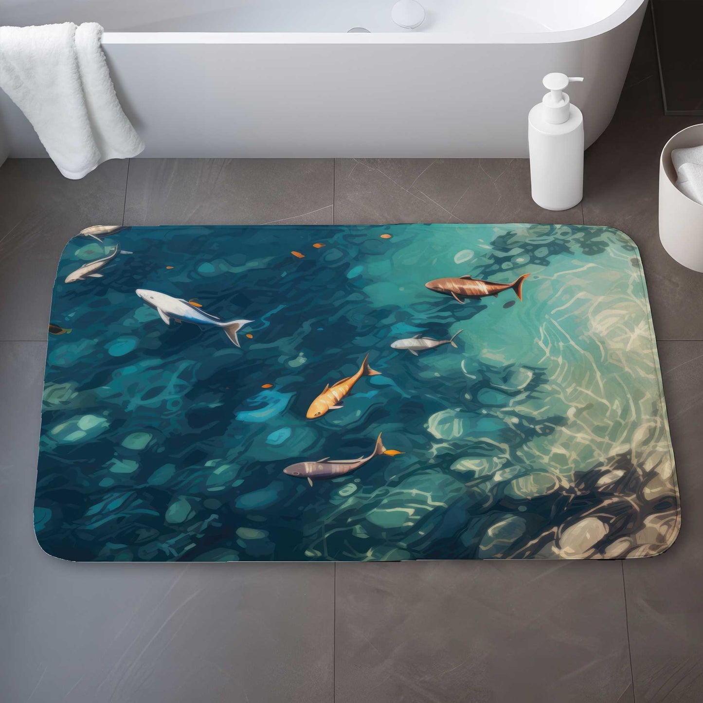 Swim Ahead Bath Mat - Stylish Home Decor, Non-Slip Comfort