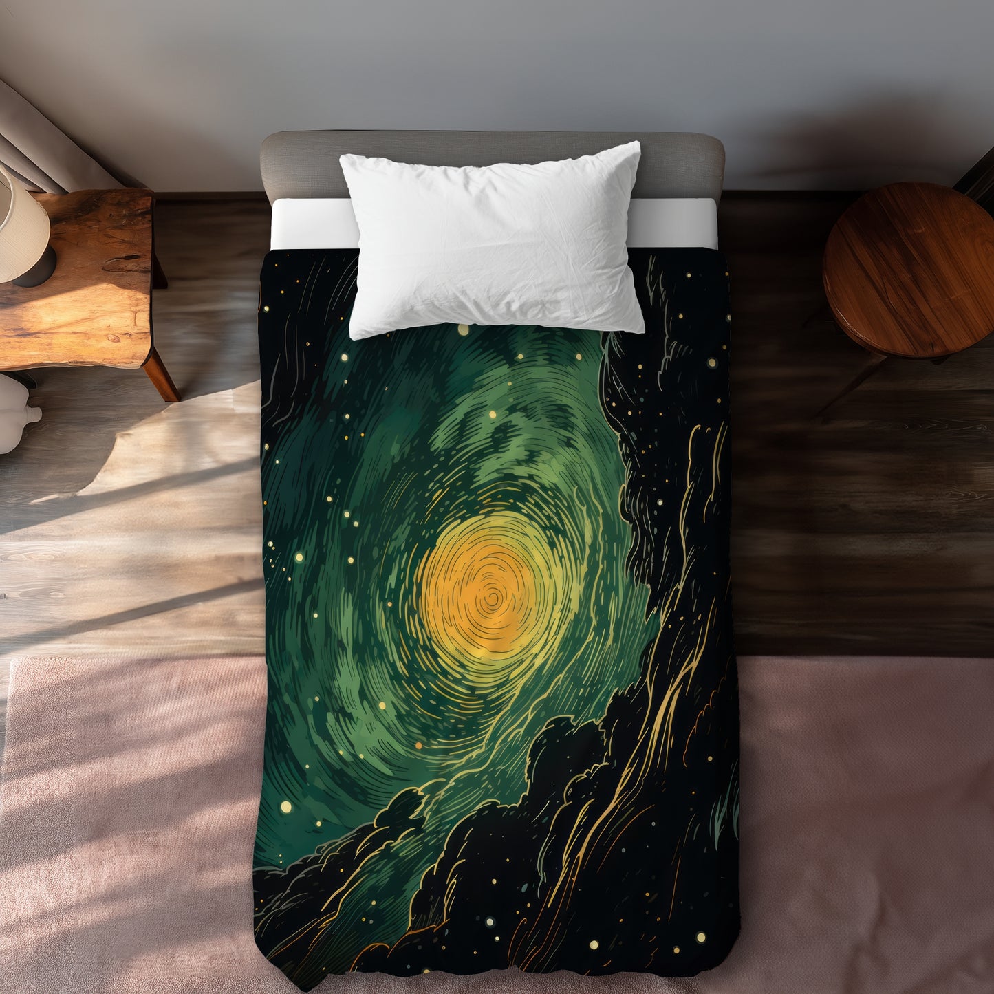 Turmoil in Space Green Duvet Cover | Home Decor Essential