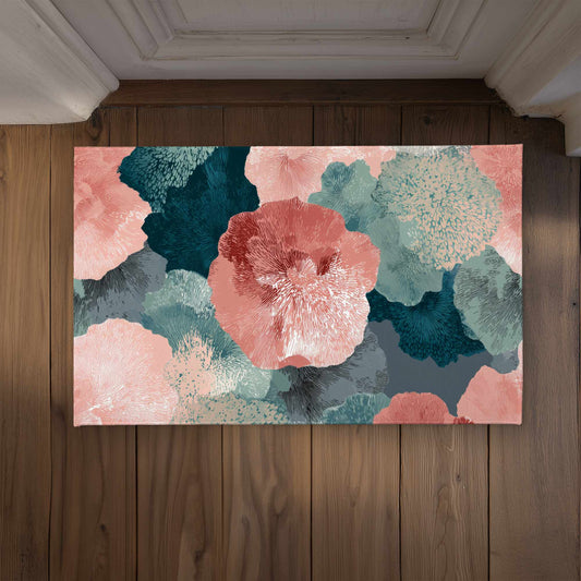 Whispering Coral Blooms Door Mat - Indoor Outdoor Decor