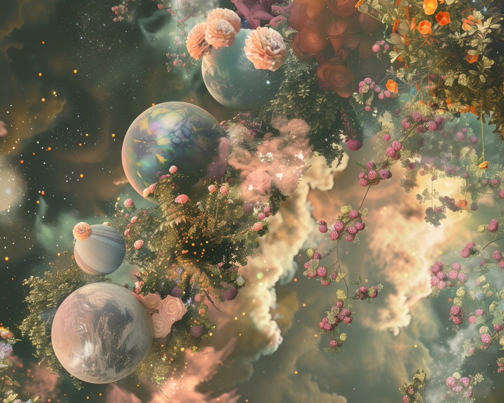 Bloom space - Framed Canvas - Print on demand