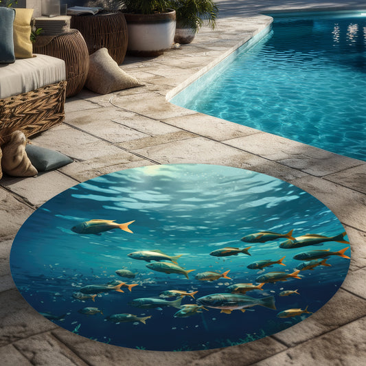 Shallow Swim Green Round Outdoor Area Rug for Home Decor