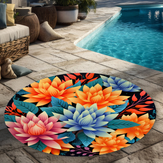 Color Bouquet Pink Round Outdoor Area Rug | Home Decor