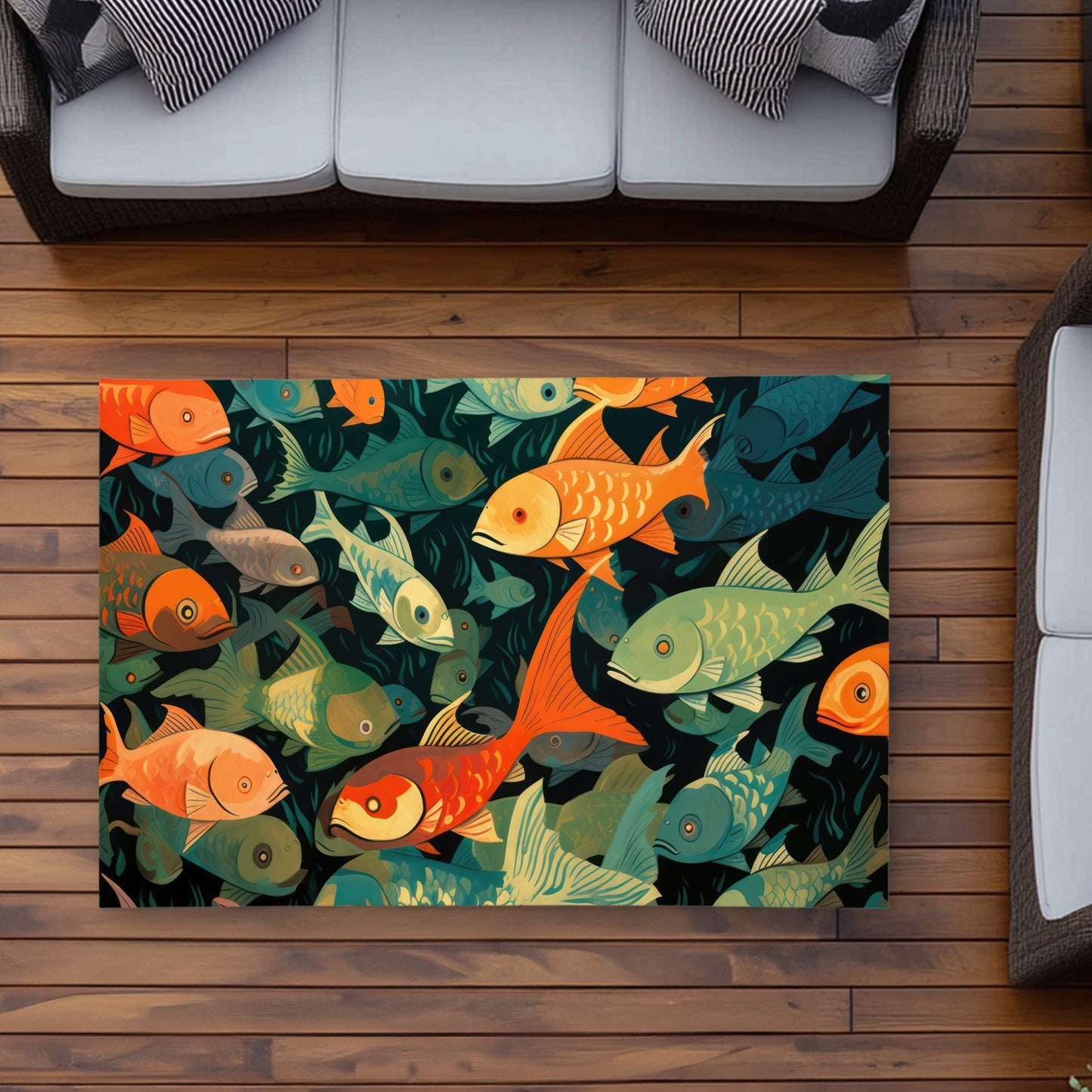 Simple Fishes Black Outdoor Area Rug | Home Decor Essentials