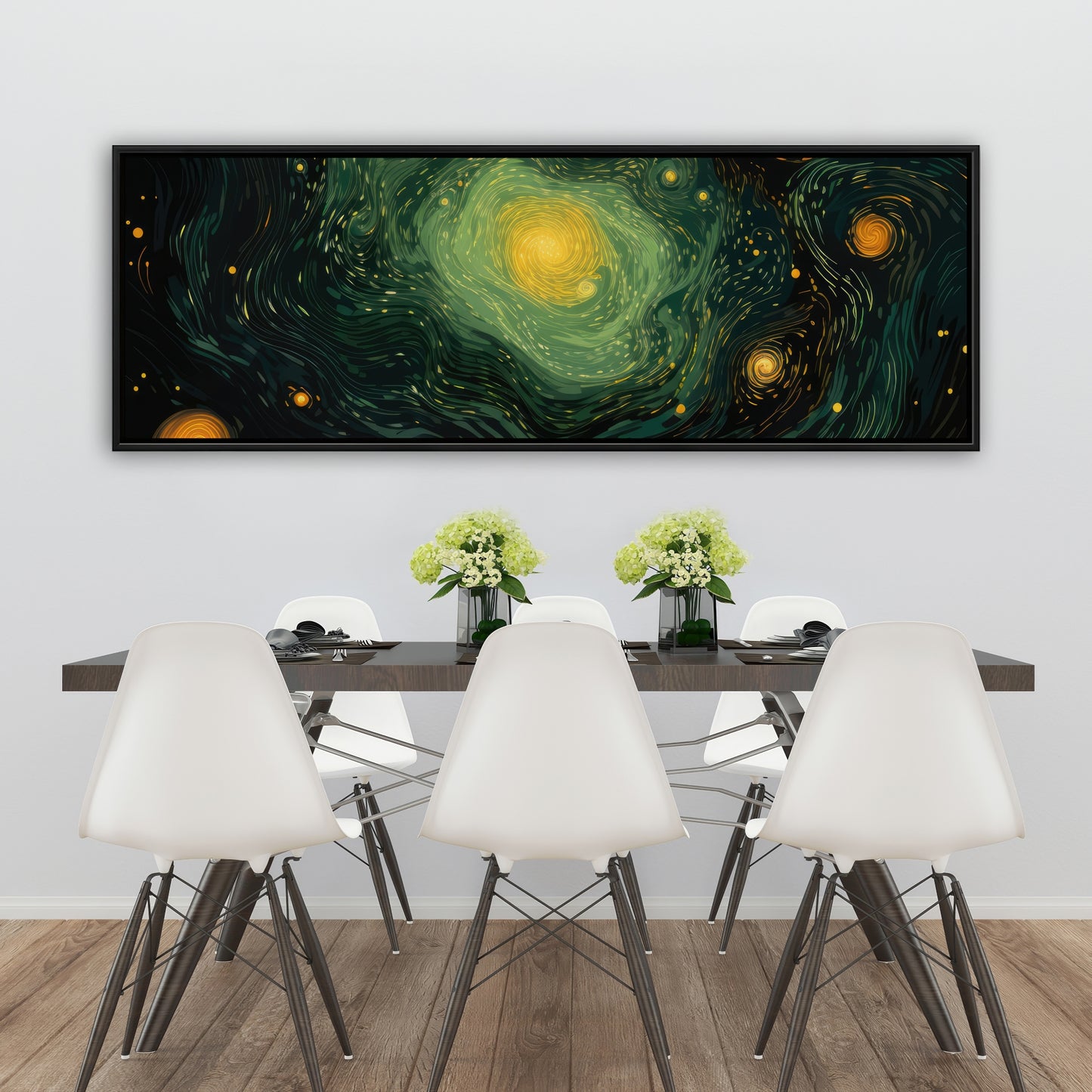 Illuminated in Space - Green Framed Canvas for Home Decor