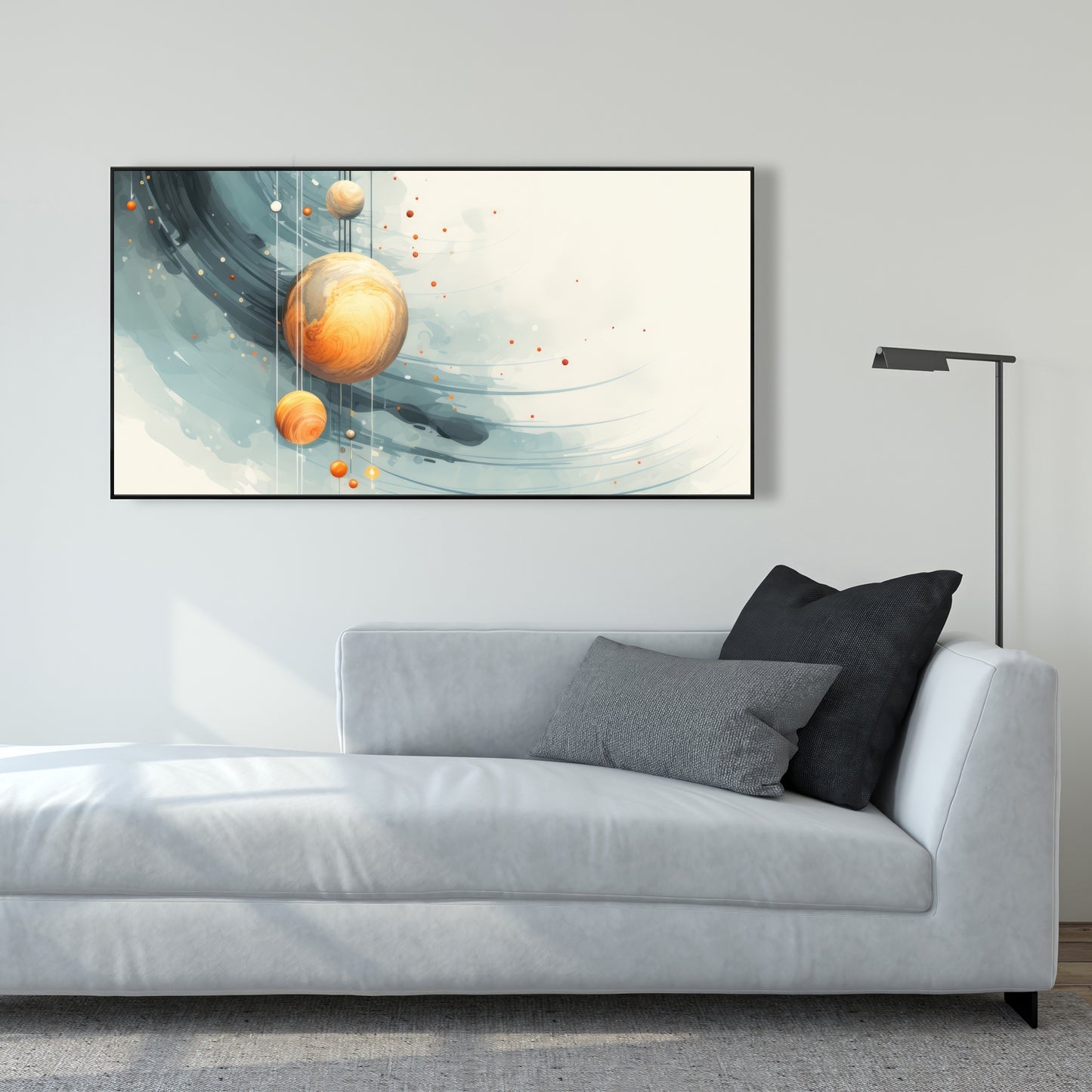 Hanging planets - Blue framed canvas for home decor