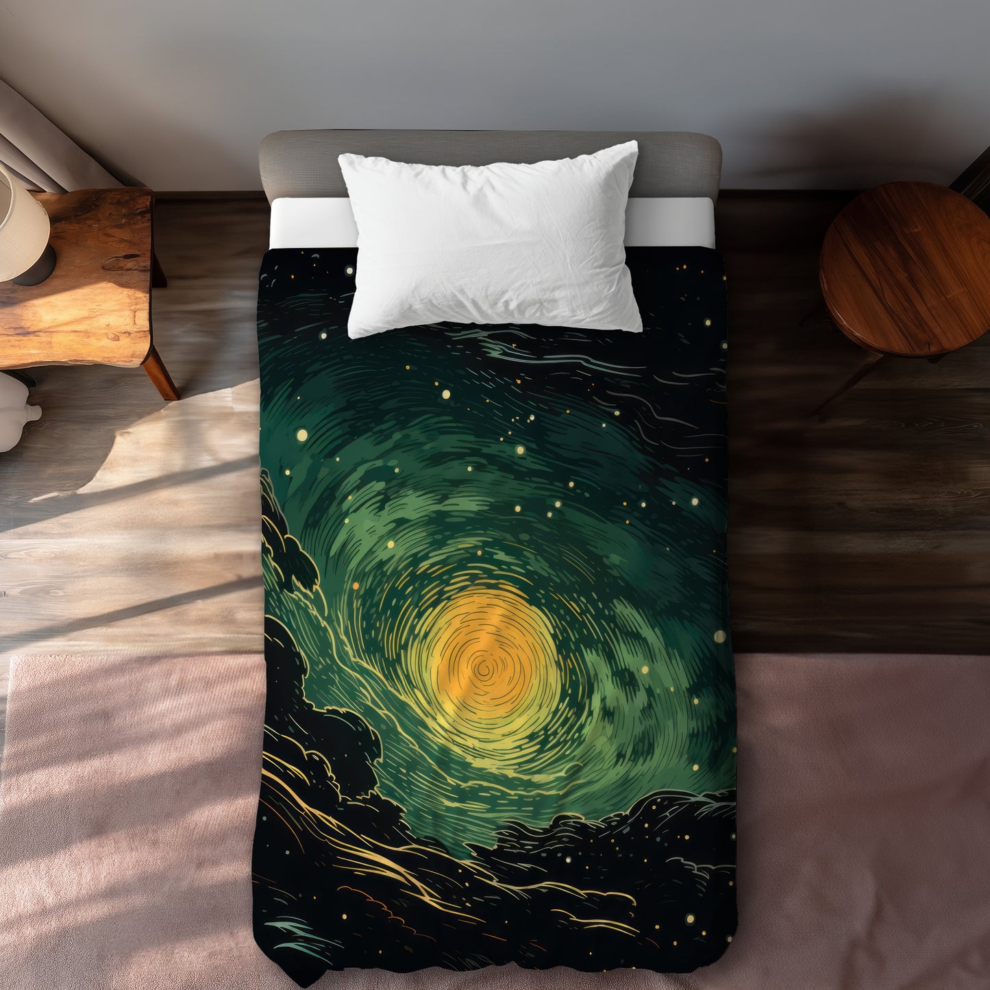 Turmoil in Space Green Duvet Cover | Home Decor Essential