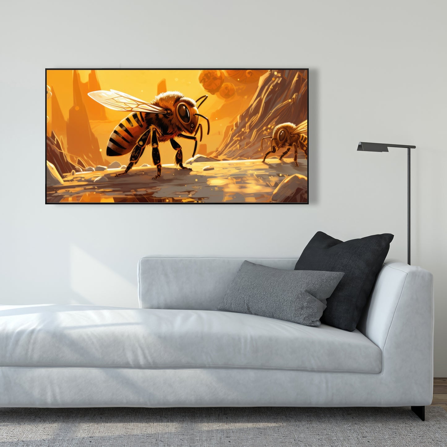 Bee world - Framed Canvas - Print on demand