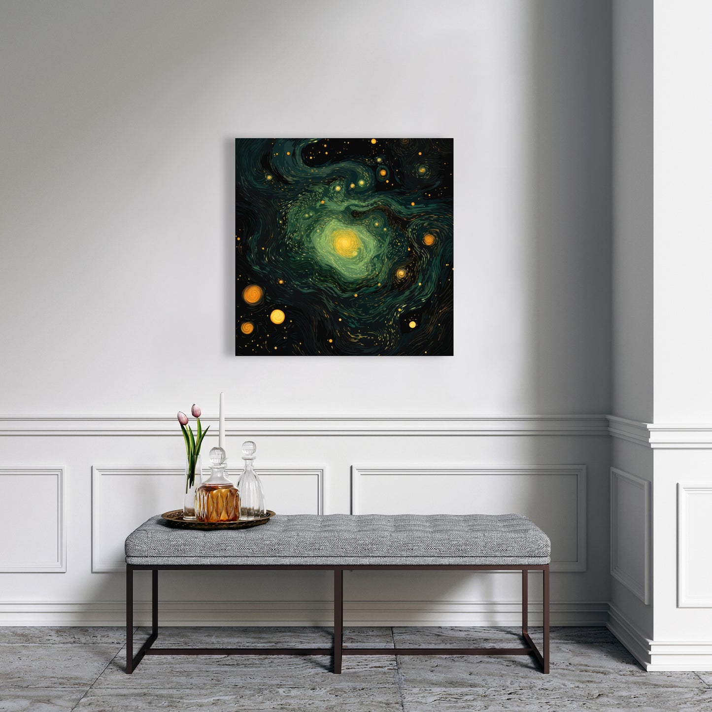 Illuminated in Space - Black Canvas Home Decor Art Print