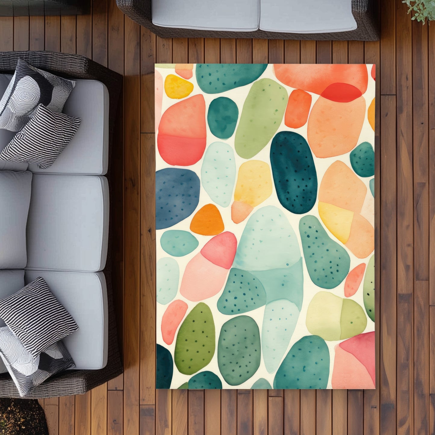 Seedy shapes Turquoise Outdoor Area Rug for Home Decor