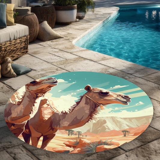 Two Camels Brown 5' Round Outdoor Area Rug for Home Decor