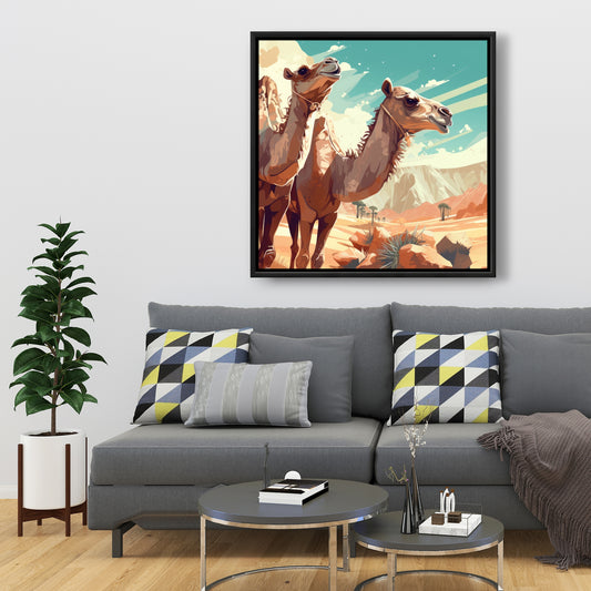 Two Camels - Brown Framed Canvas for Home Decor | Art Print