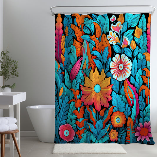 Floral Hues Black Shower Curtain for Stylish Home Decor