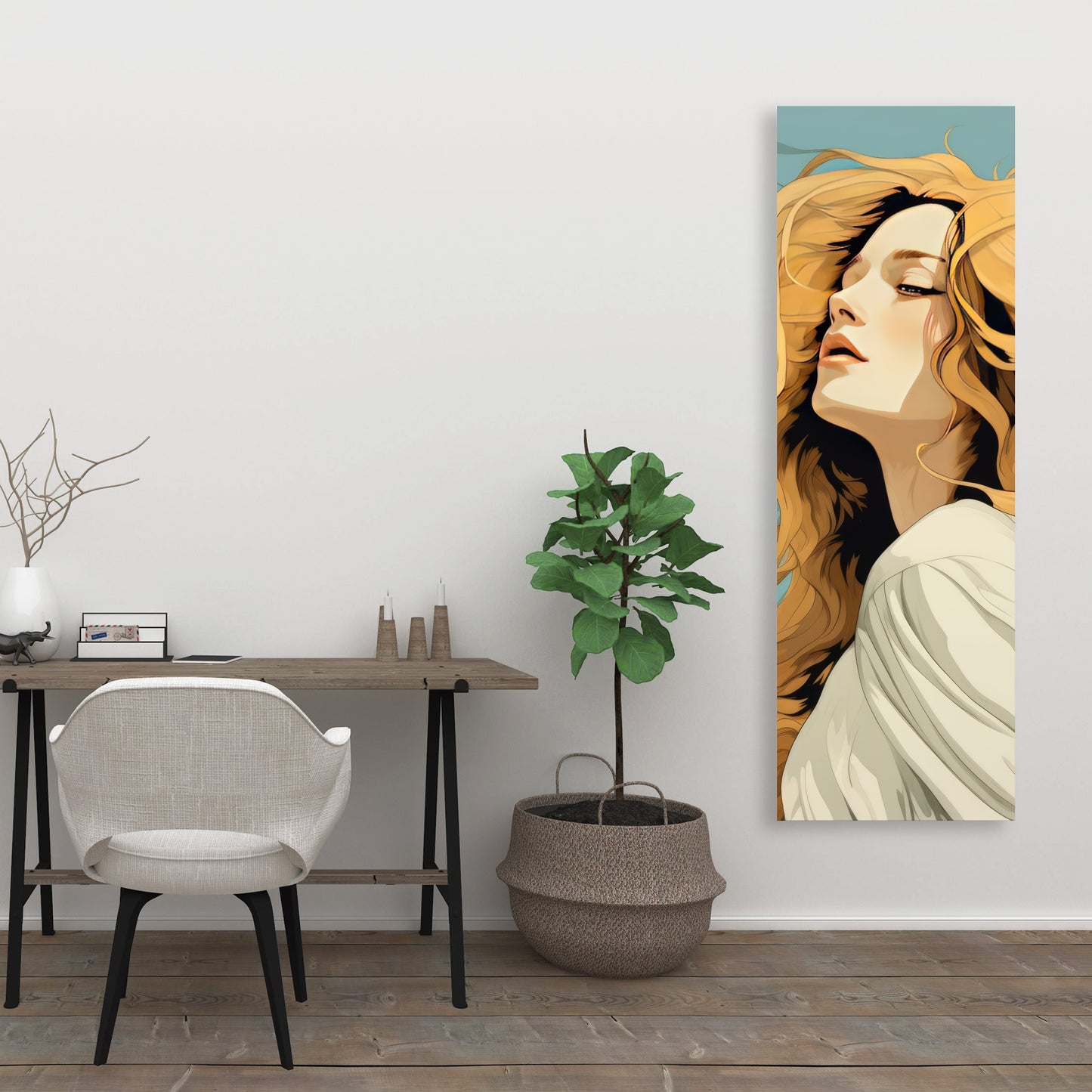 Flowing Hair - Turquoise Canvas Wall Art for Home Decor