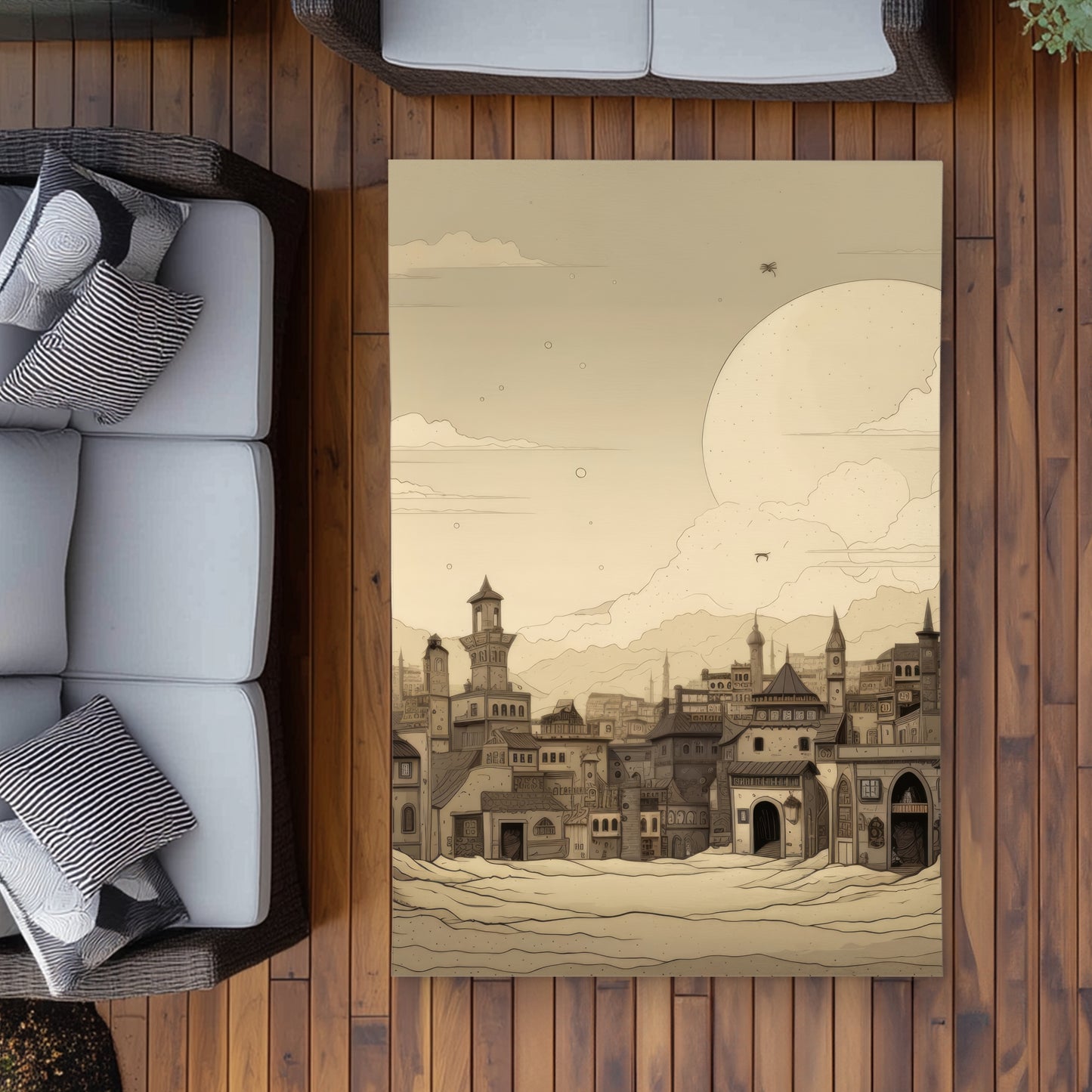 Desert Town Beige Outdoor Area Rug - Stylish Home Decor