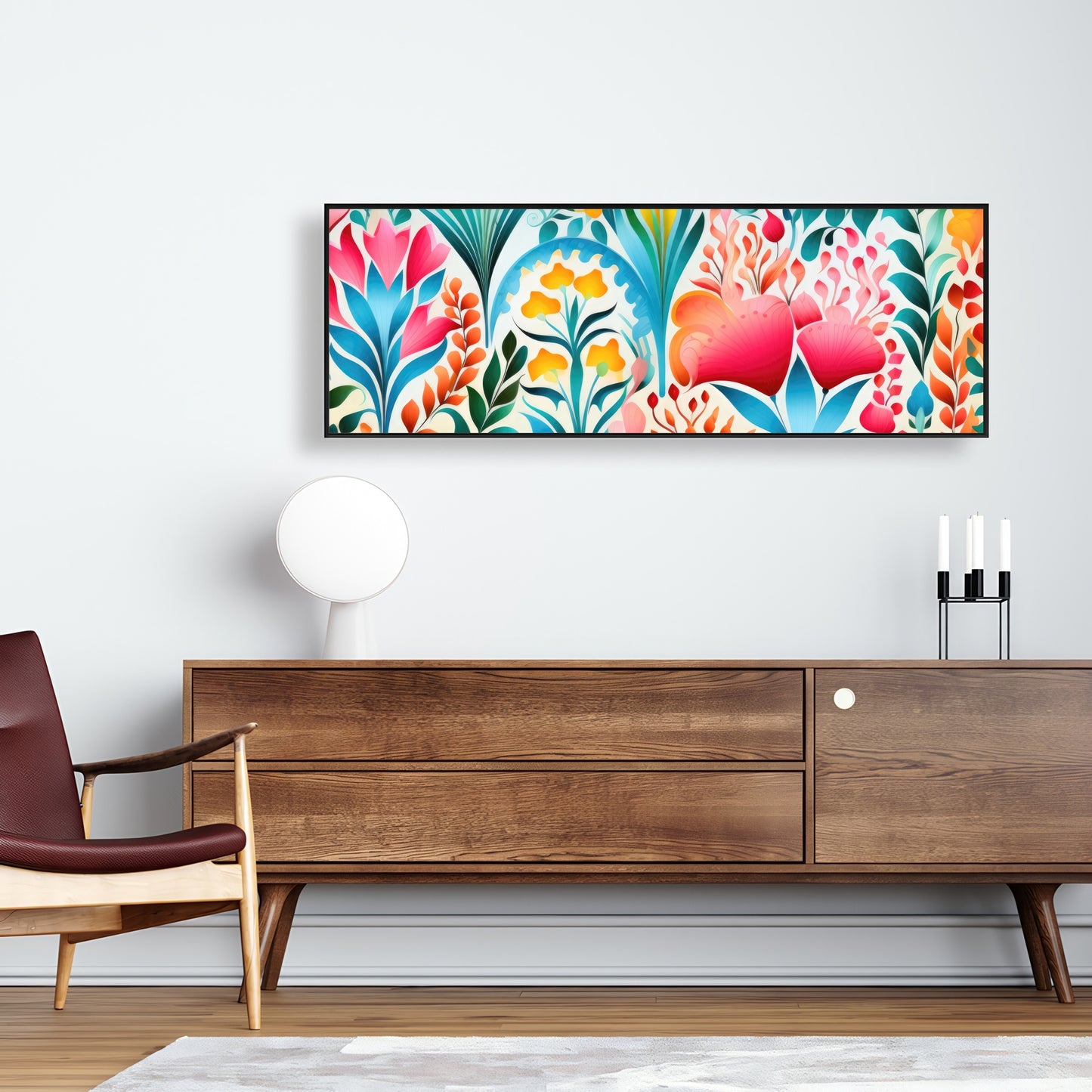 Flowing Flowers - Orange Framed Canvas for Home Decor