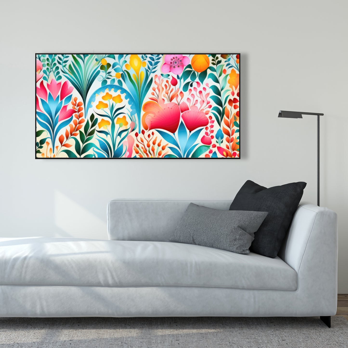 Flowing Flowers - Orange Framed Canvas for Home Decor