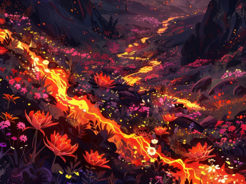 Bloom and eruption - Framed Canvas - Print on demand
