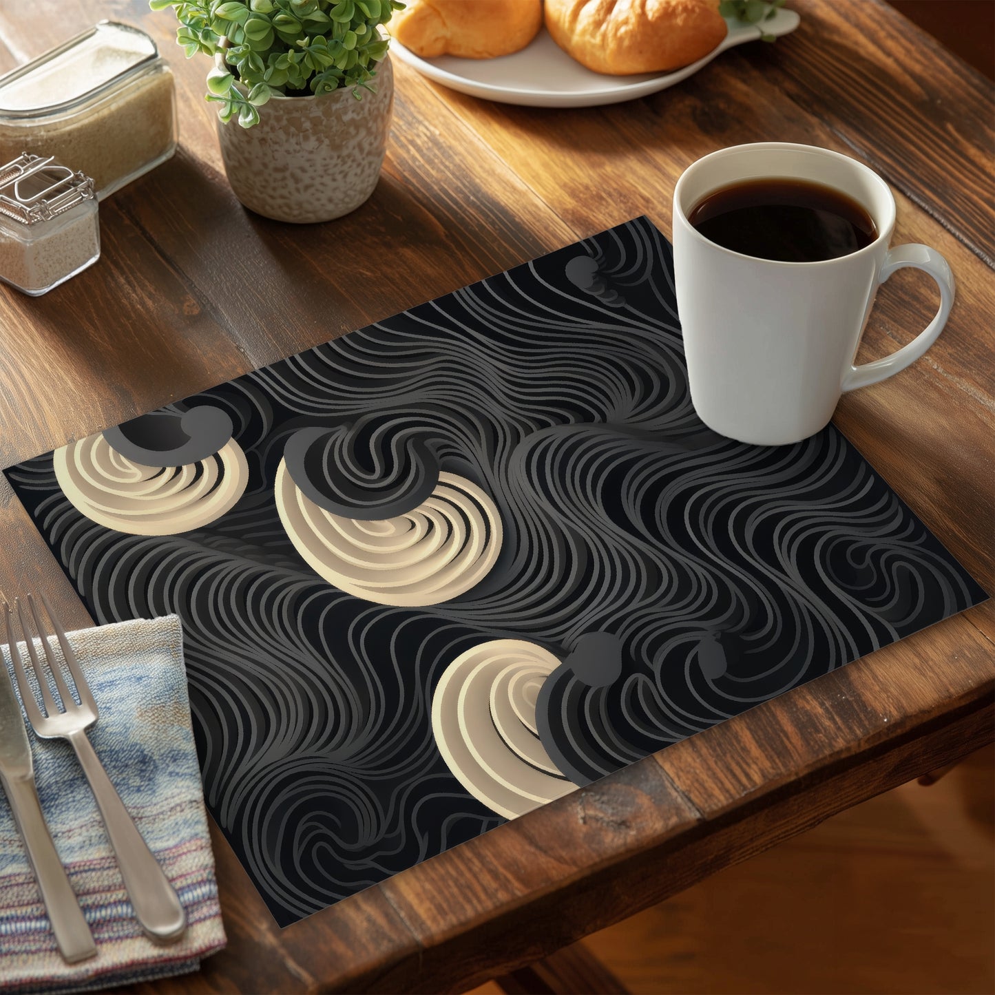 Layers Black Polyester Placemat | Elegant Home Decor Accent