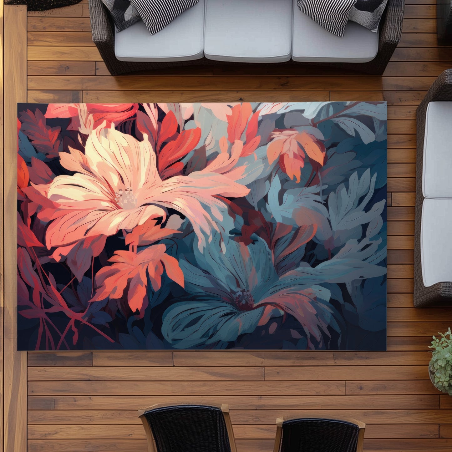 Silent charm - Turquoise Outdoor Area Rug for Home Decor