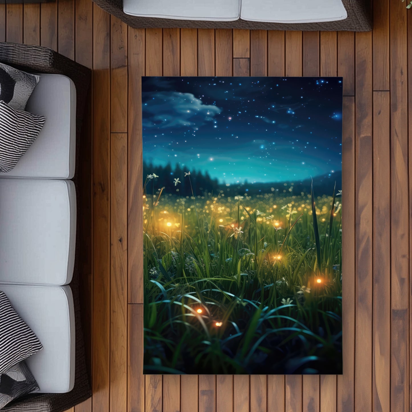 Fireflies at Night Blue Outdoor Area Rug for Home Decor