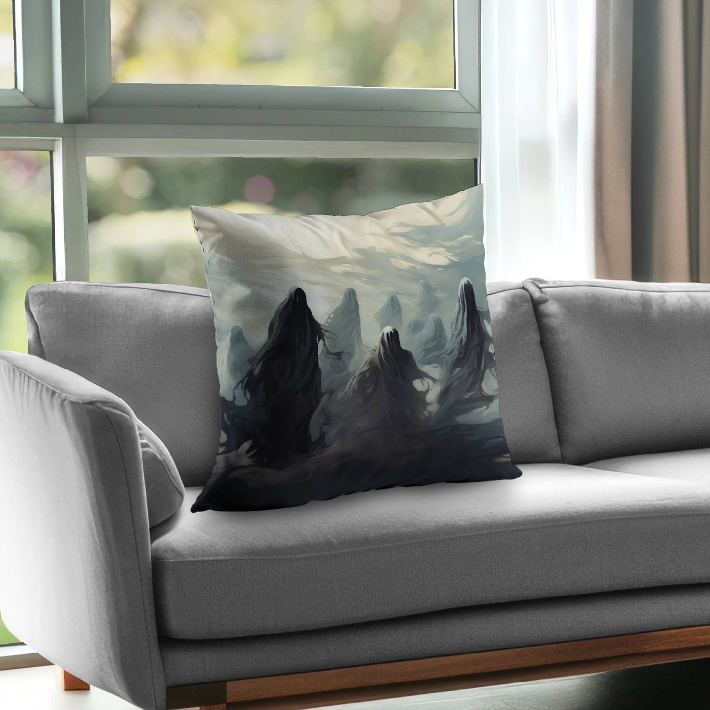 Searching for souls Gray poly twill throw pillow | Home decor