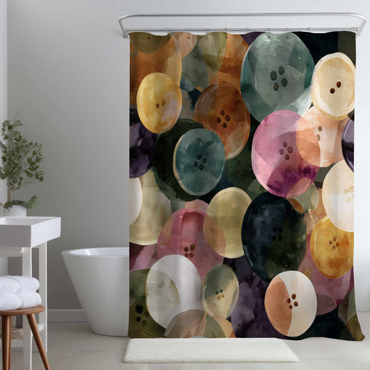 Rideau de douche coloré à motifs de boutons | Décoration d'intérieur vibrante