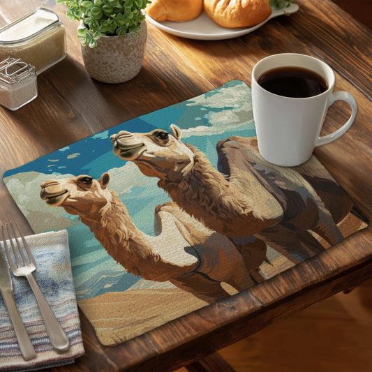 Camels Looking Up - White Braided Polyester Placemat | Home Decor