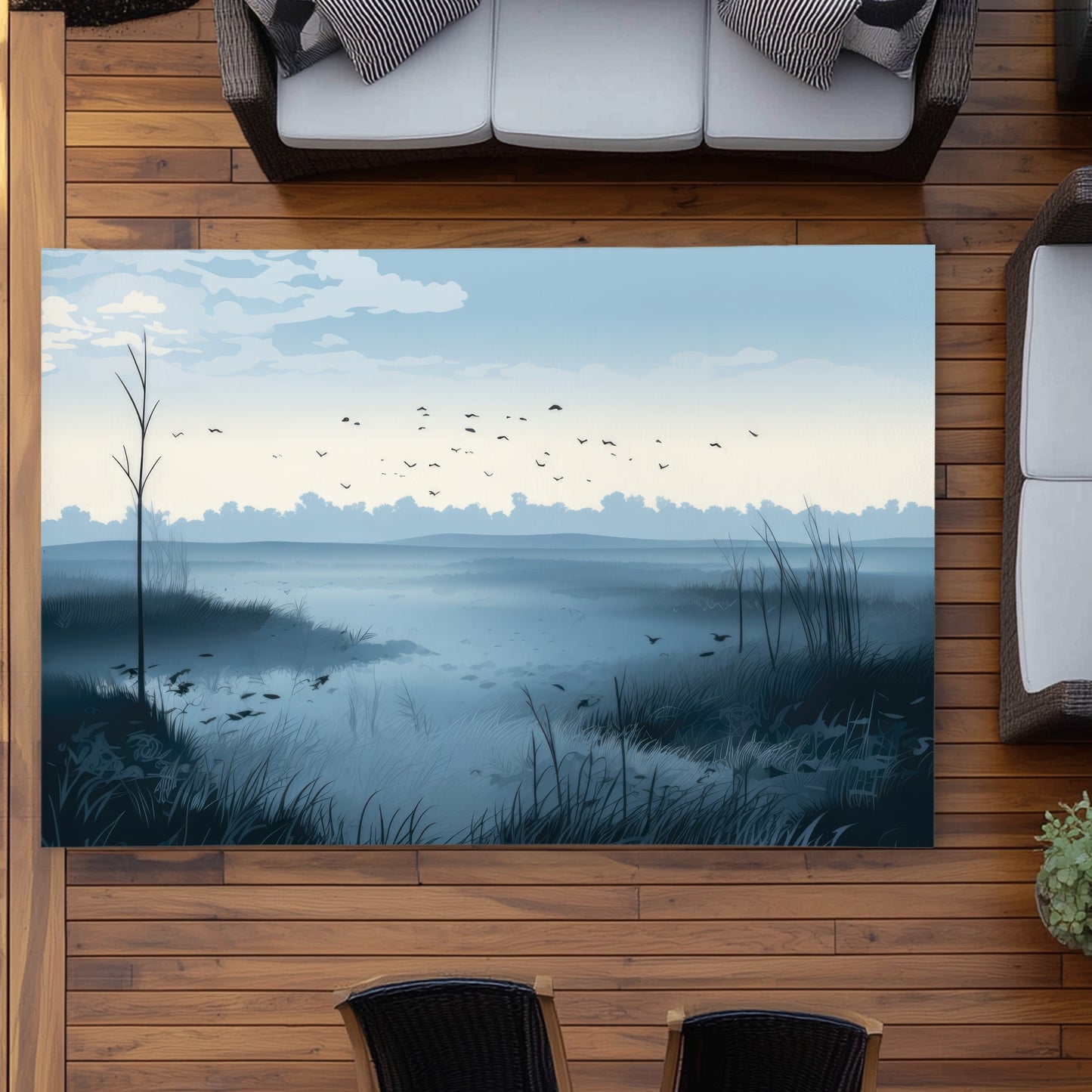 Evening Marsh - Blue Outdoor Area Rug for Home Decor