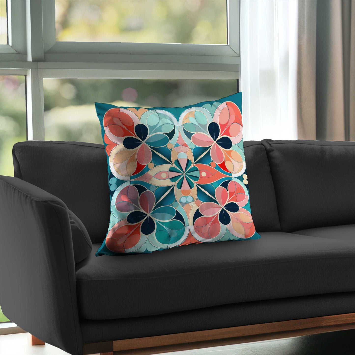 Coussin décoratif Mandala en sergé de polyester - Accessoire de décoration unique pour la maison