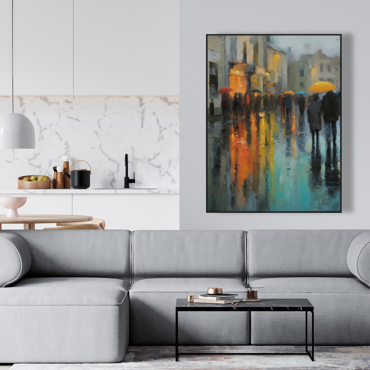 Rainy Day Red Framed Canvas - Home Decor Art Piece