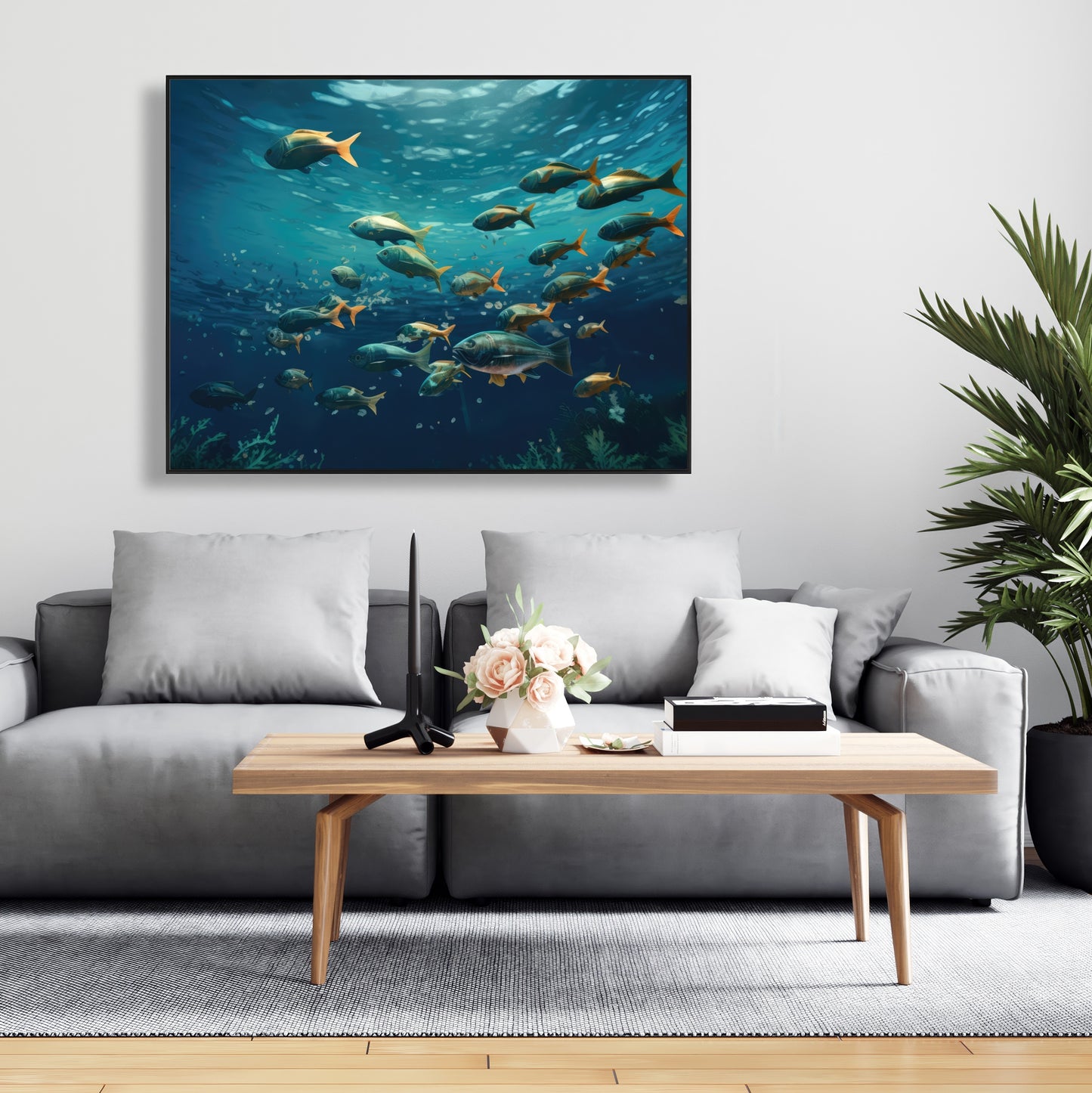 Shallow Swim - Green Framed Canvas for Home Decor | Art Print