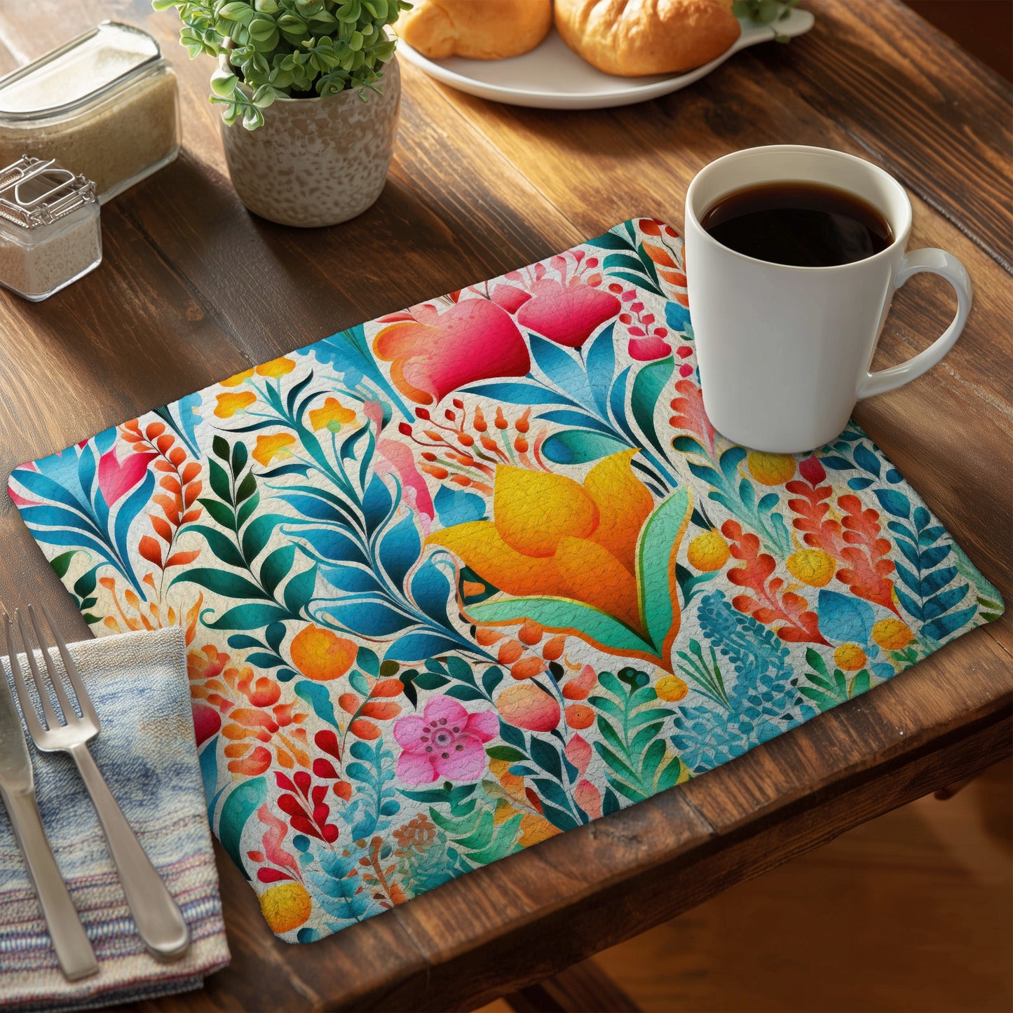 Flowing Flowers - Orange Braided Polyester Placemat for Home Decor