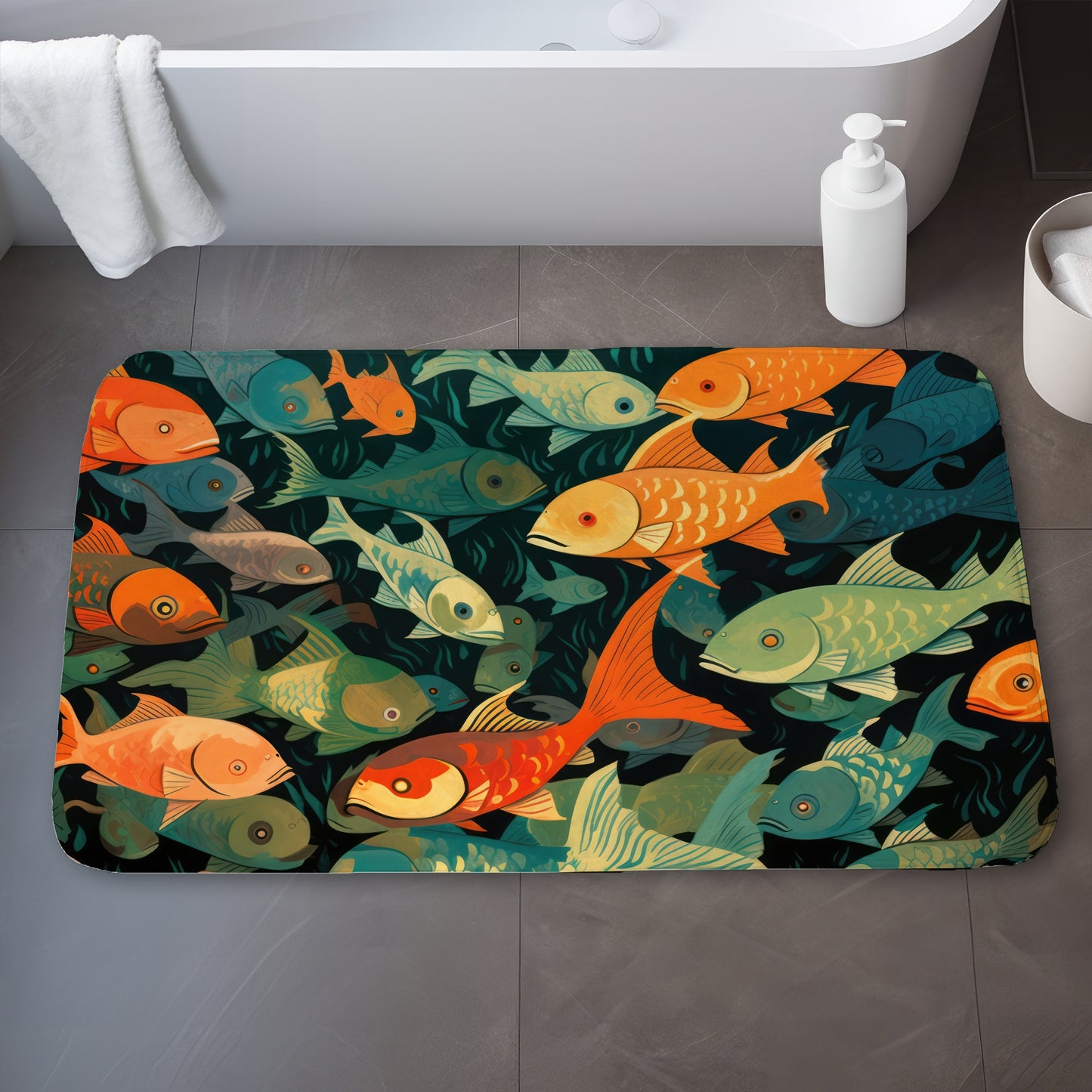 Simple Fishes Green Bath Mat | Stylish Home Decor Accessory