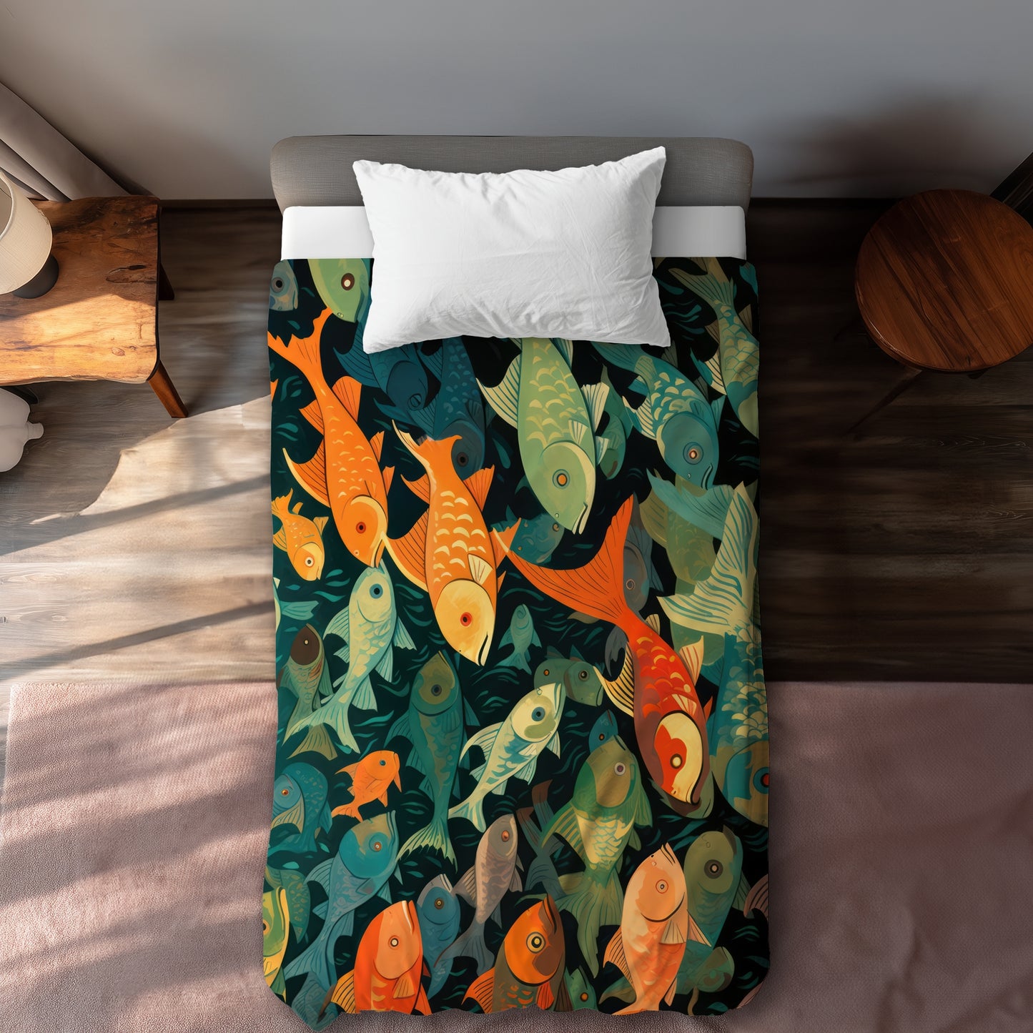 Simple Fishes Green Duvet Cover | Home Decor Essentials