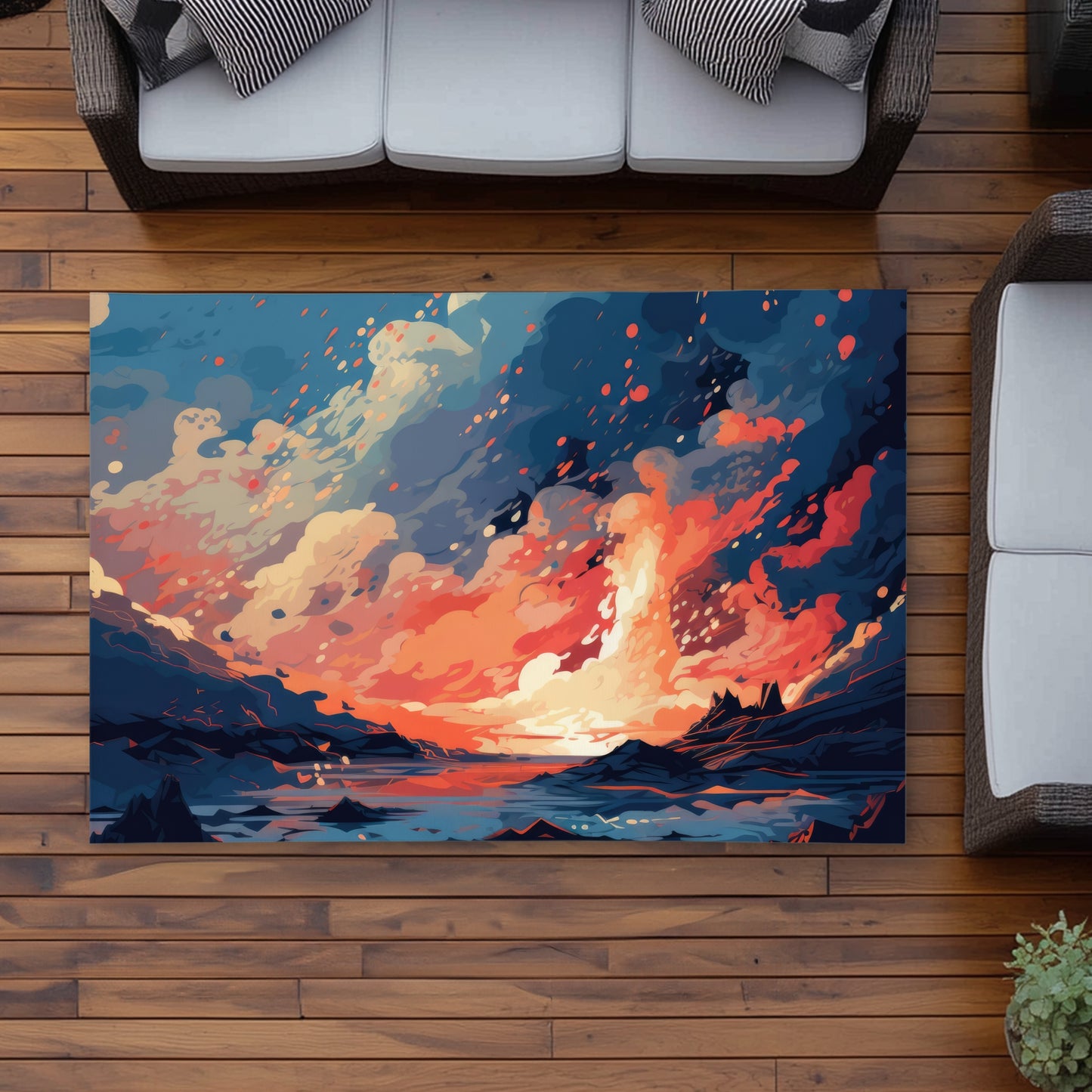 Magma Does Not Wait - Blue Outdoor Area Rug for Home Decor