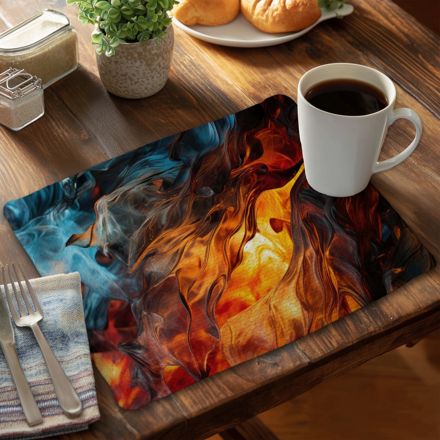 Crystallized Fire Red Braided Polyester Placemat for Home Decor