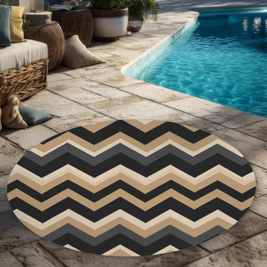 Tapis d'extérieur rond à vagues aux tons naturels | Décoration intérieure élégante