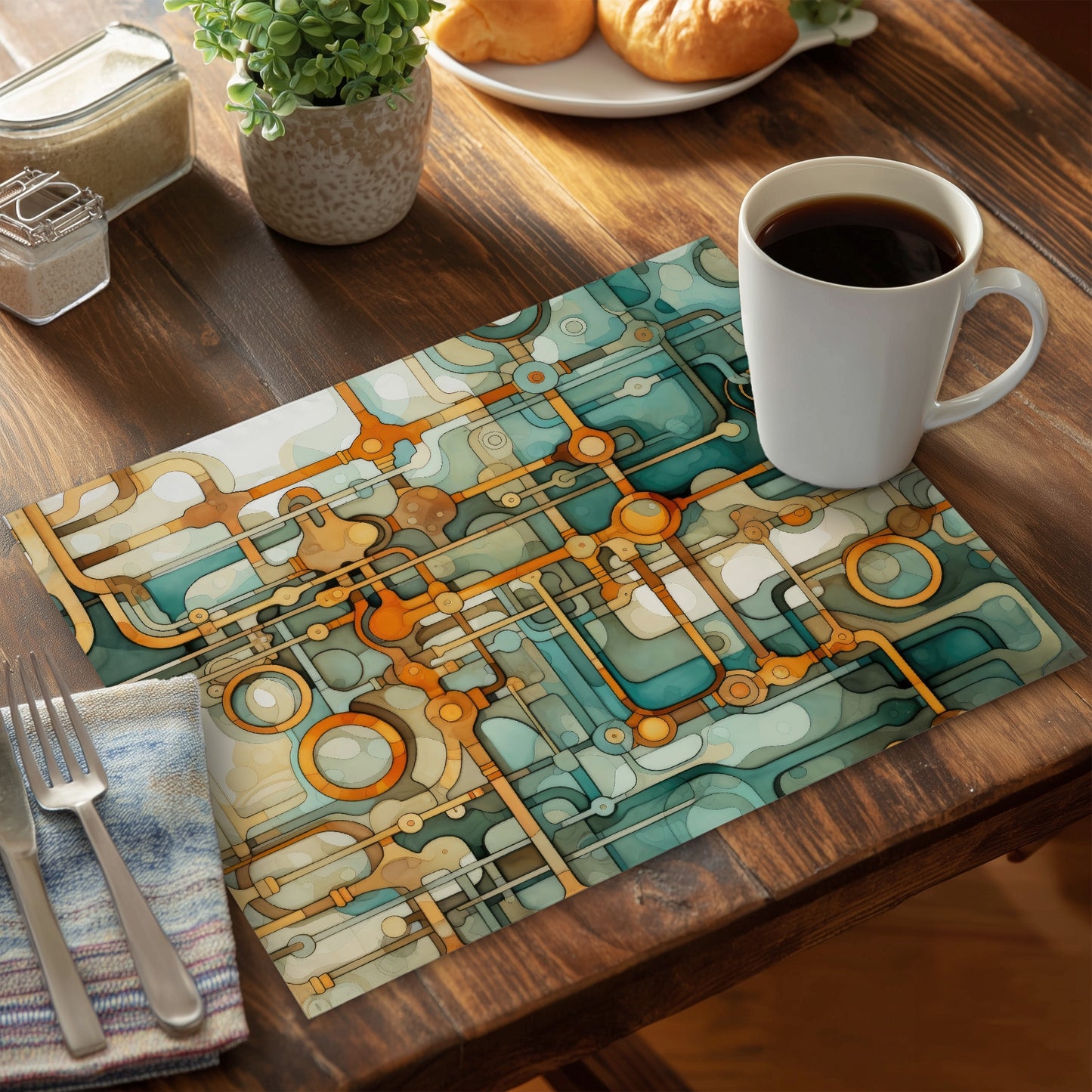 Turns and bends Orange Polyester Placemat | Home Decor