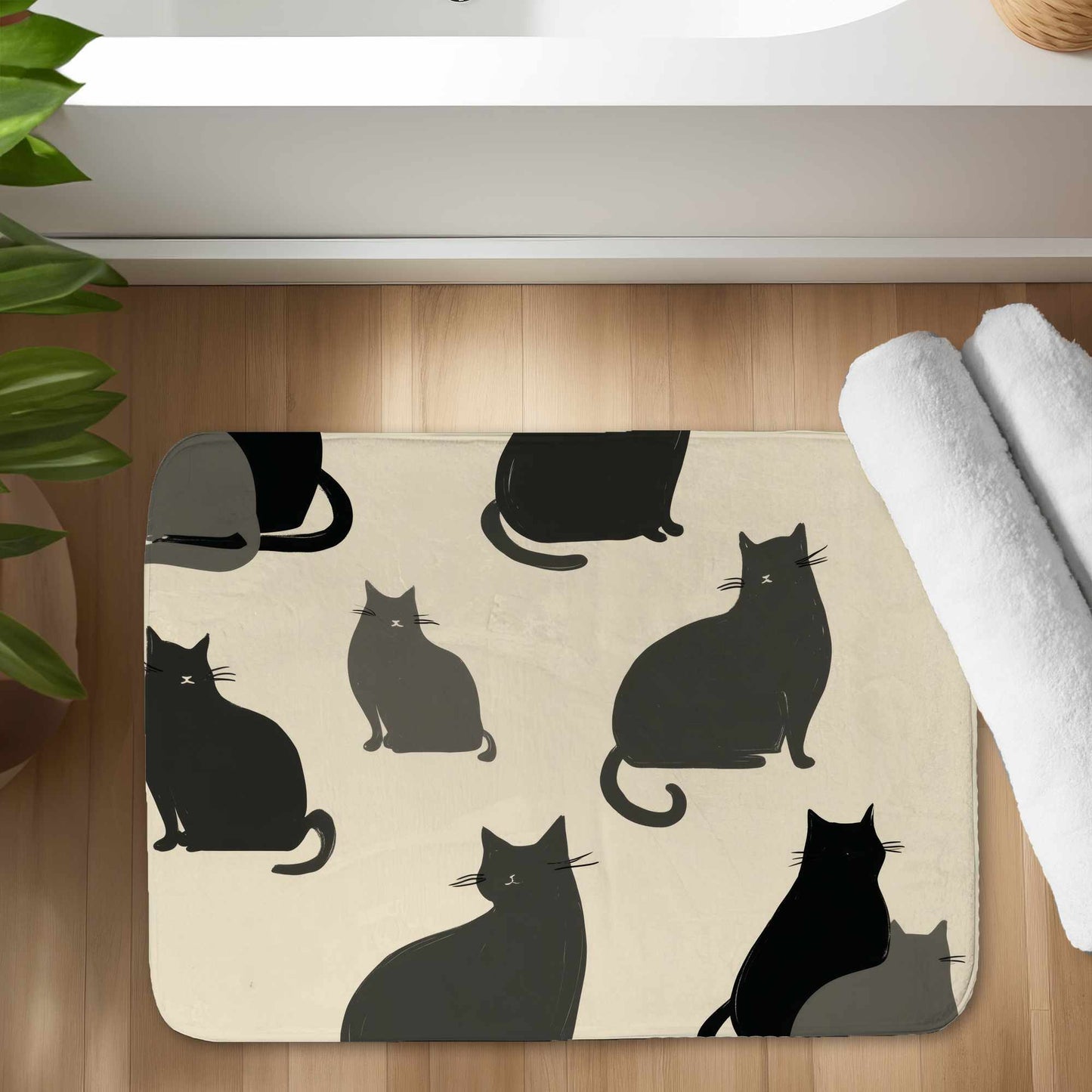 Tapis de bain rassemblement de chats silencieux | Décoration d'intérieur douillette