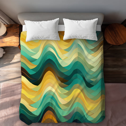 Housse de couette jaune de luxe à motif dentelé | Décoration d'intérieur élégante