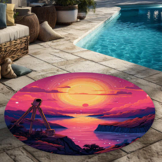 Skybound Black 5' Round Outdoor Area Rug for Home Decor