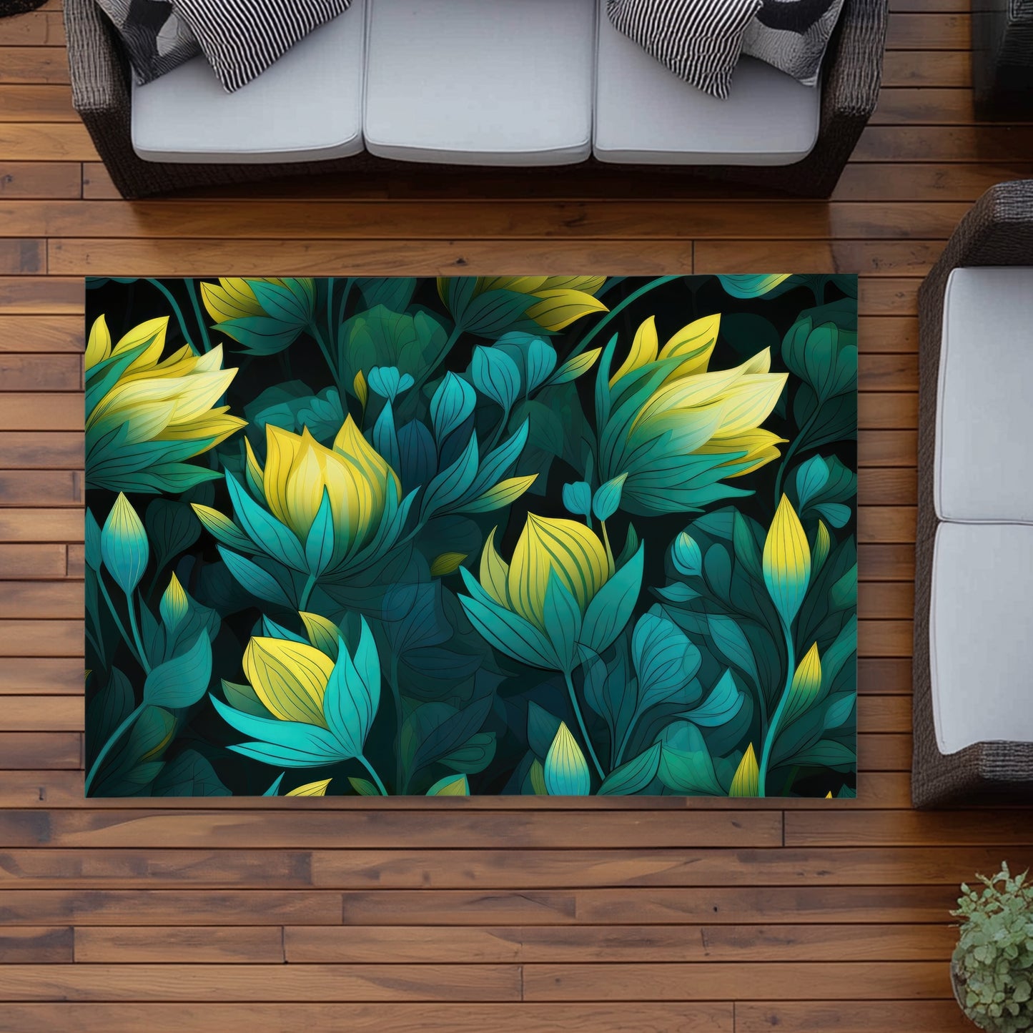 Intense Bloom Green Outdoor Area Rug for Home Decor | Stylish