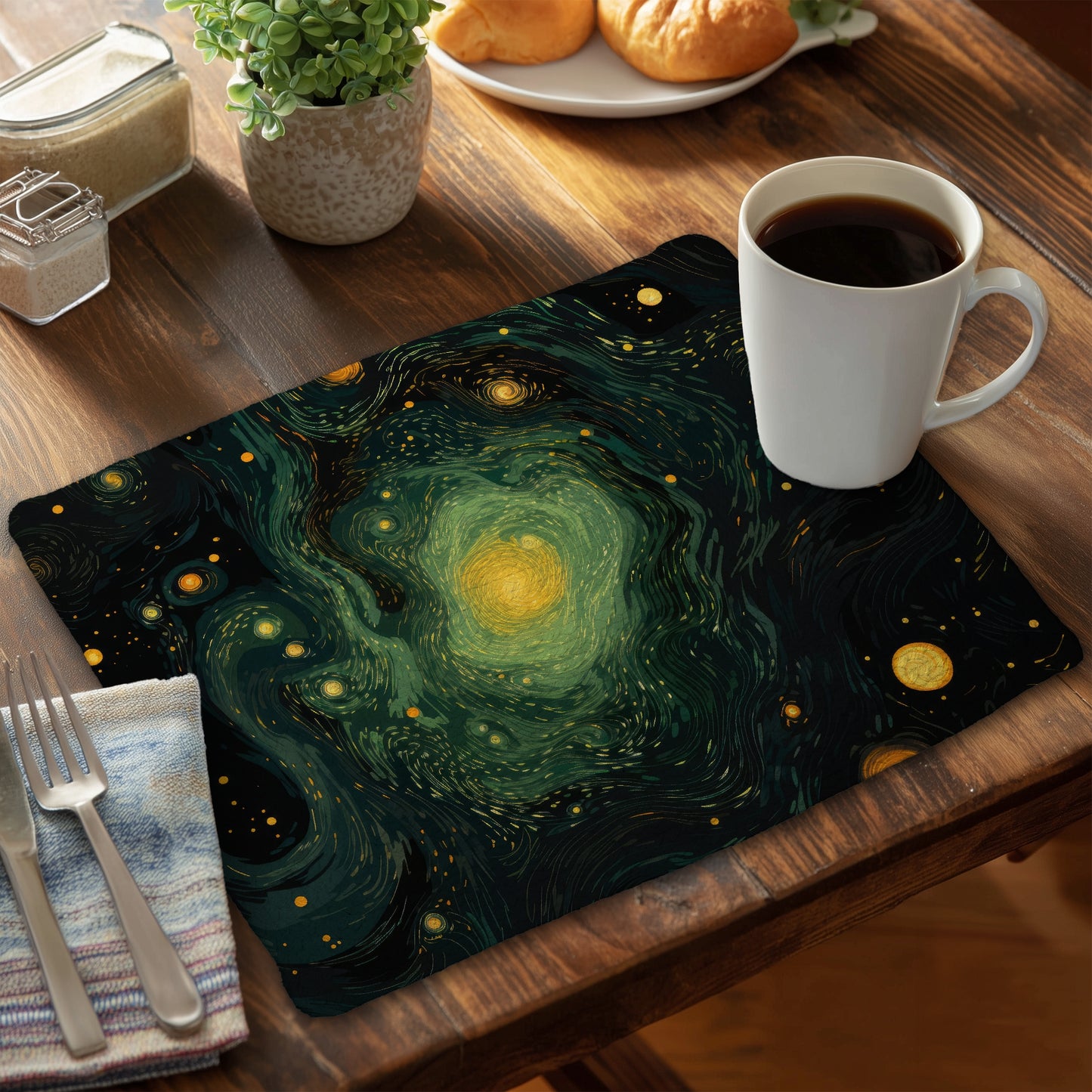 Illuminated in Space - Black Braided Polyester Placemat