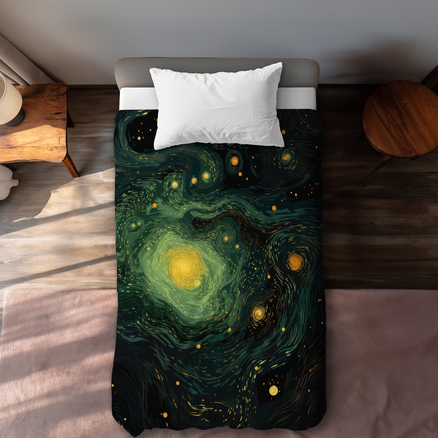 Illuminated in Space Yellow Duvet Cover | Home Decor Essentials