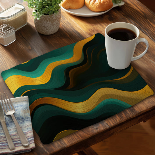 Golden Harmony - Green Braided Polyester Placemat for Home Decor